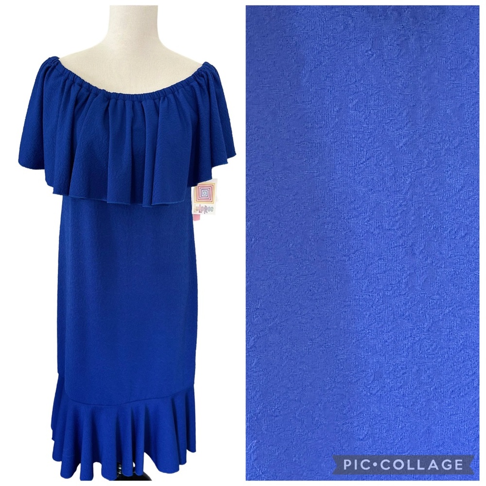 LuLaRoe Royal Blue Sz L Cici Off The Shoulder Dress New